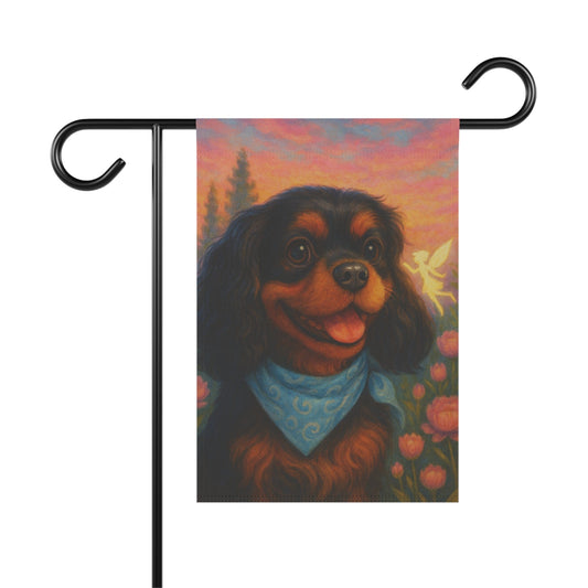Printify Garden Flag Black Tan Cavalier Fairy Garden Flag