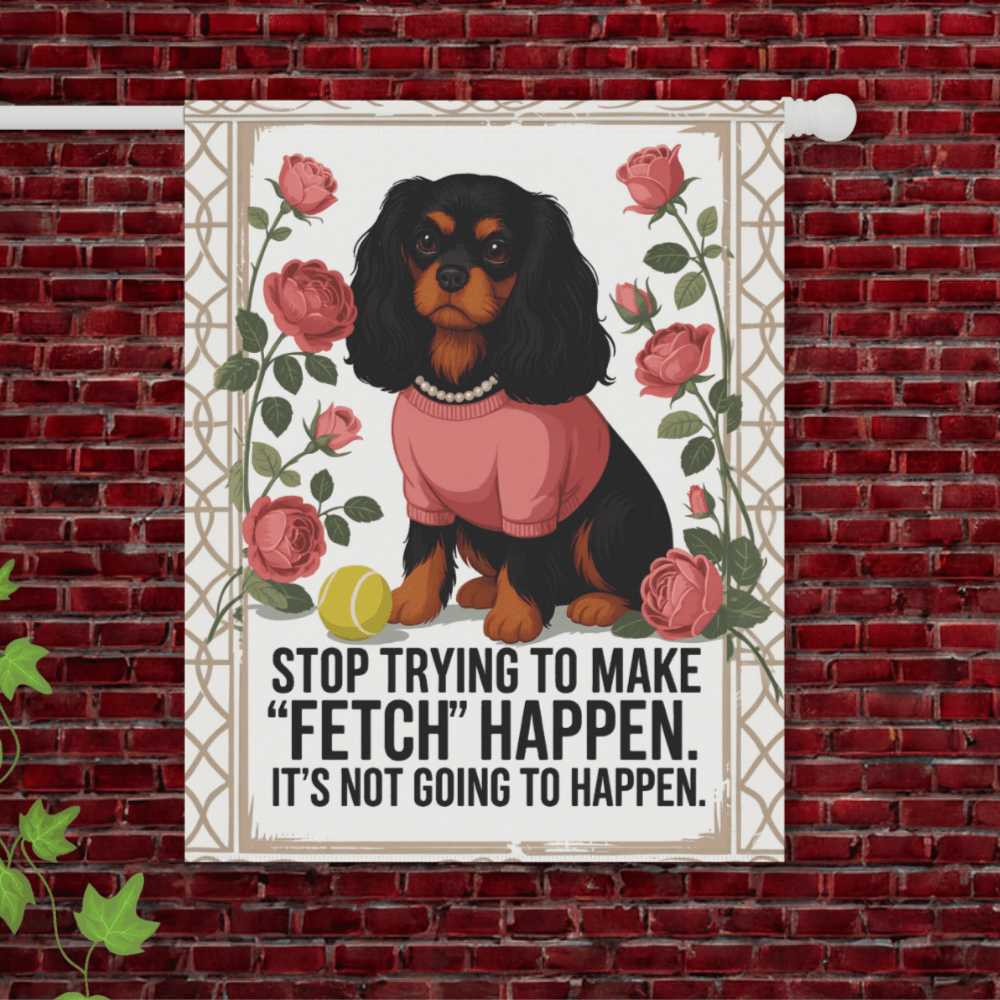 Black Tan Cavalier Fetch Garden Flag 24.5'' × 32''