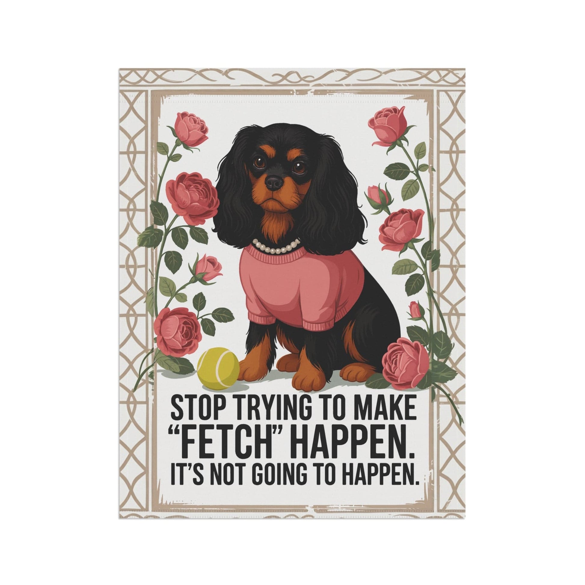 Black Tan Cavalier Fetch Garden Flag