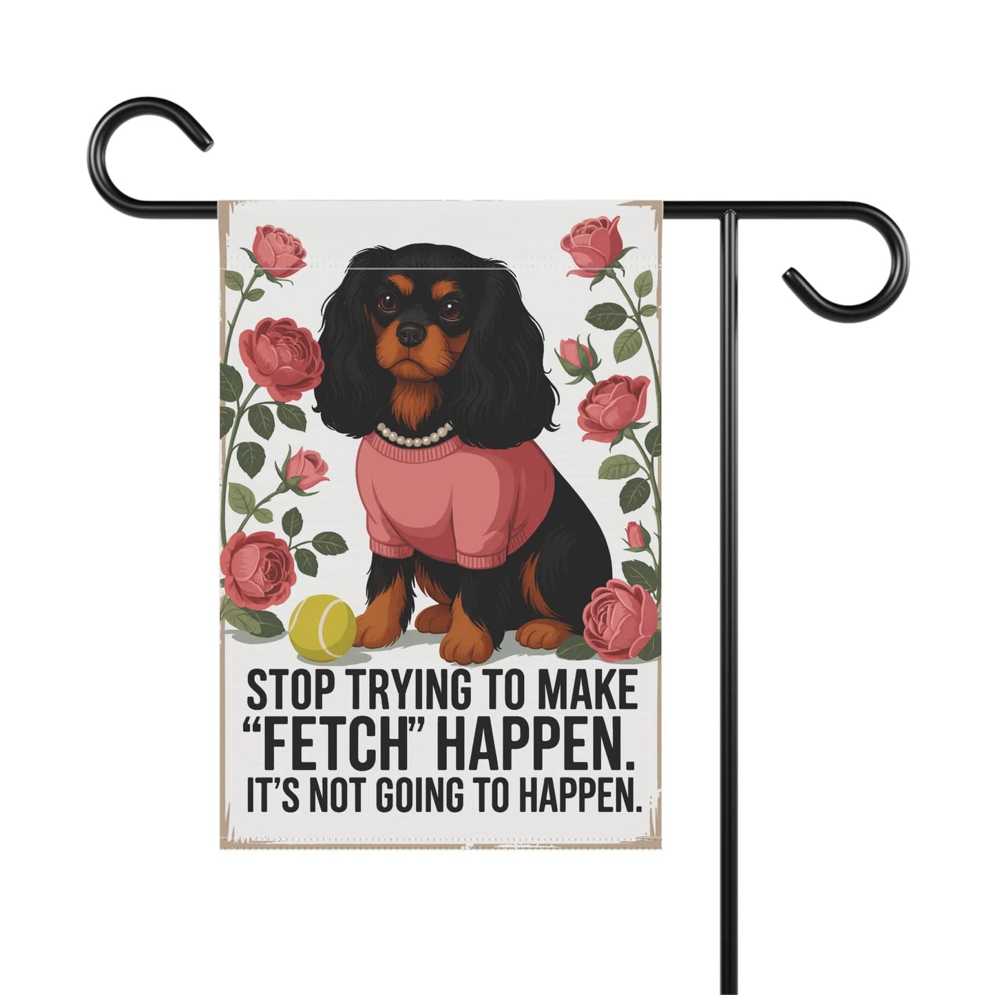 Black Tan Cavalier Fetch Garden Flag