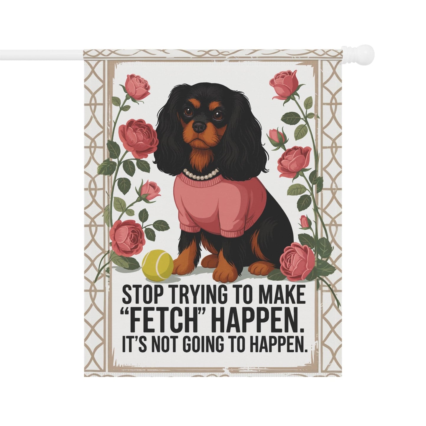 Black Tan Cavalier Fetch Garden Flag