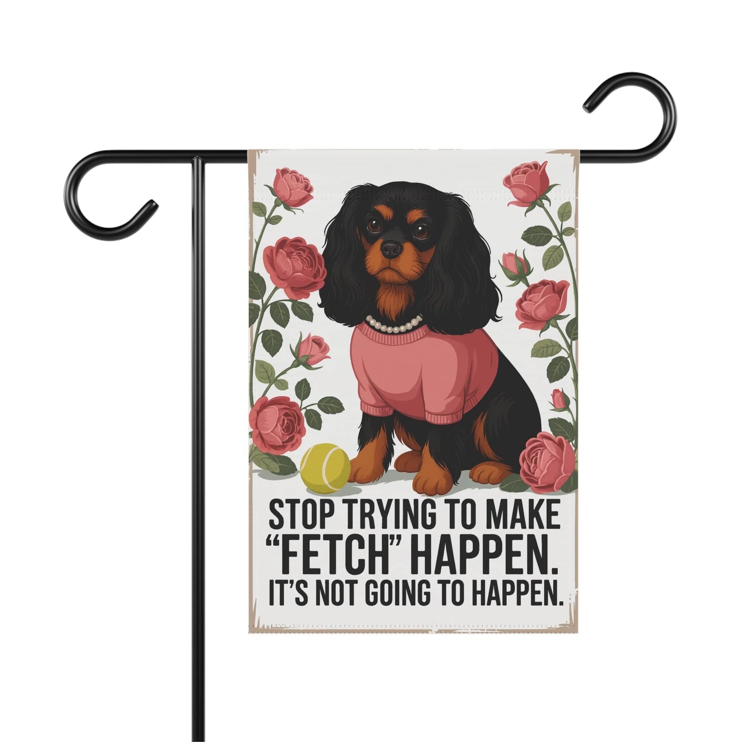 Black Tan Cavalier Fetch Garden Flag