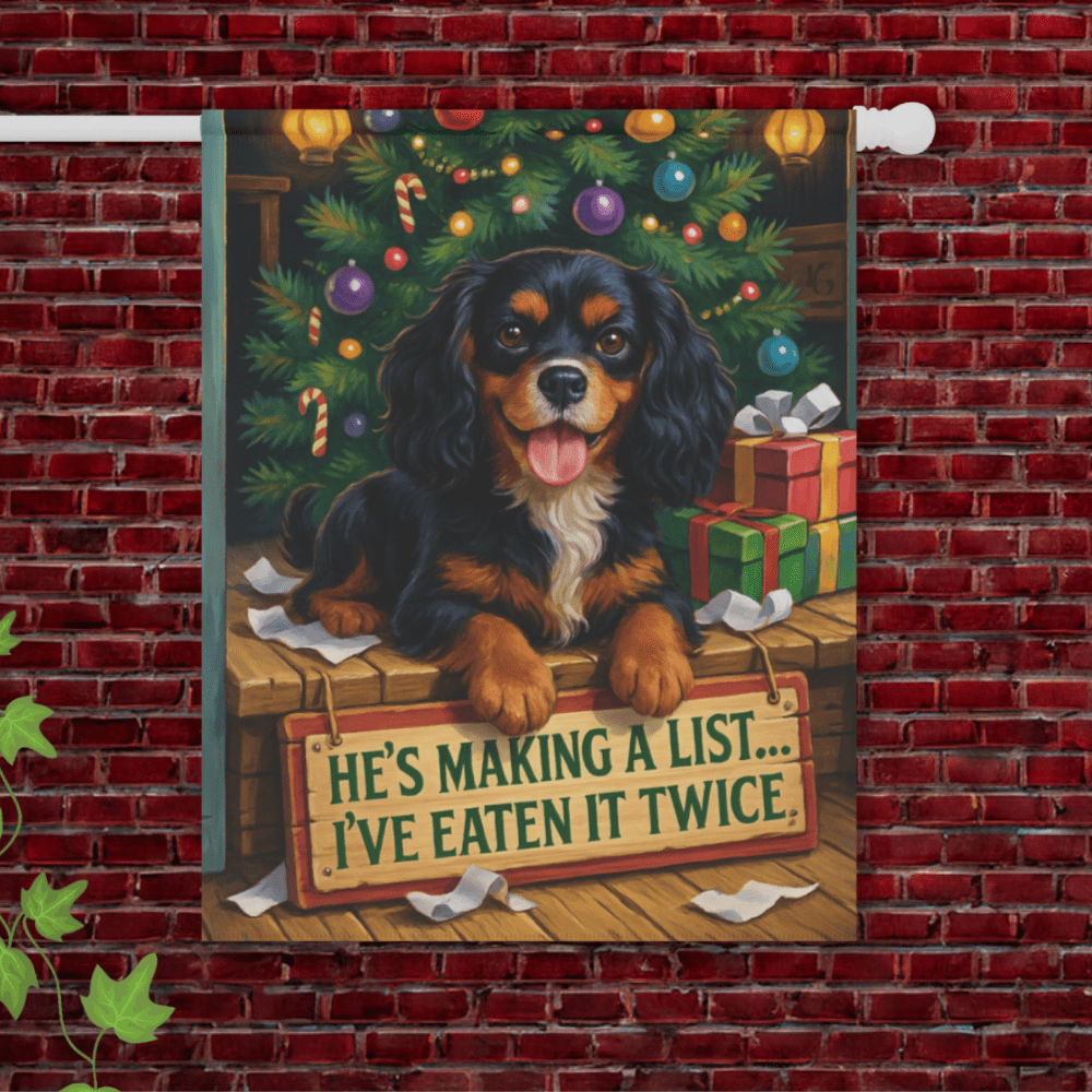 Black Tan Cavalier Funny Christmas Flag 24.5'' × 32''