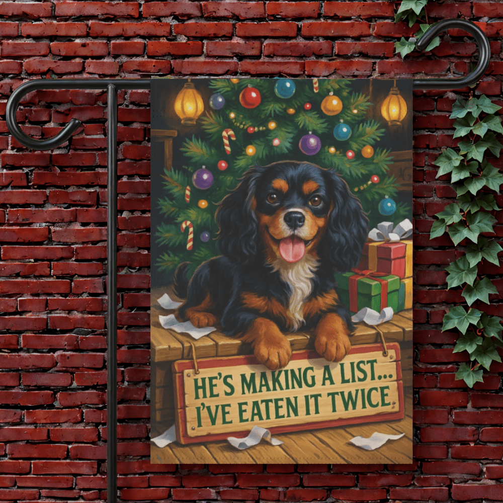 Black Tan Cavalier Funny Christmas Flag 12'' × 18''