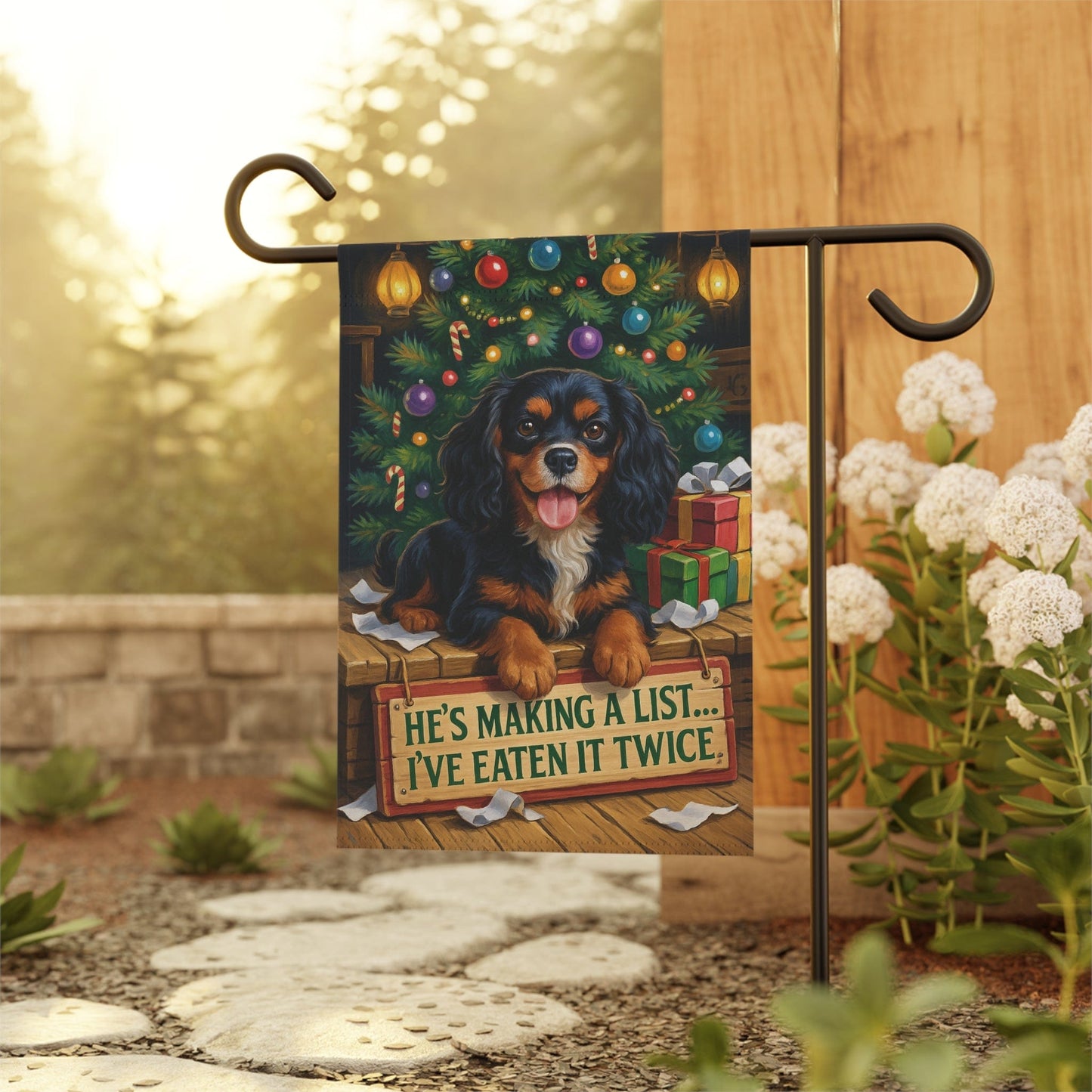 Black Tan Cavalier Funny Christmas Flag