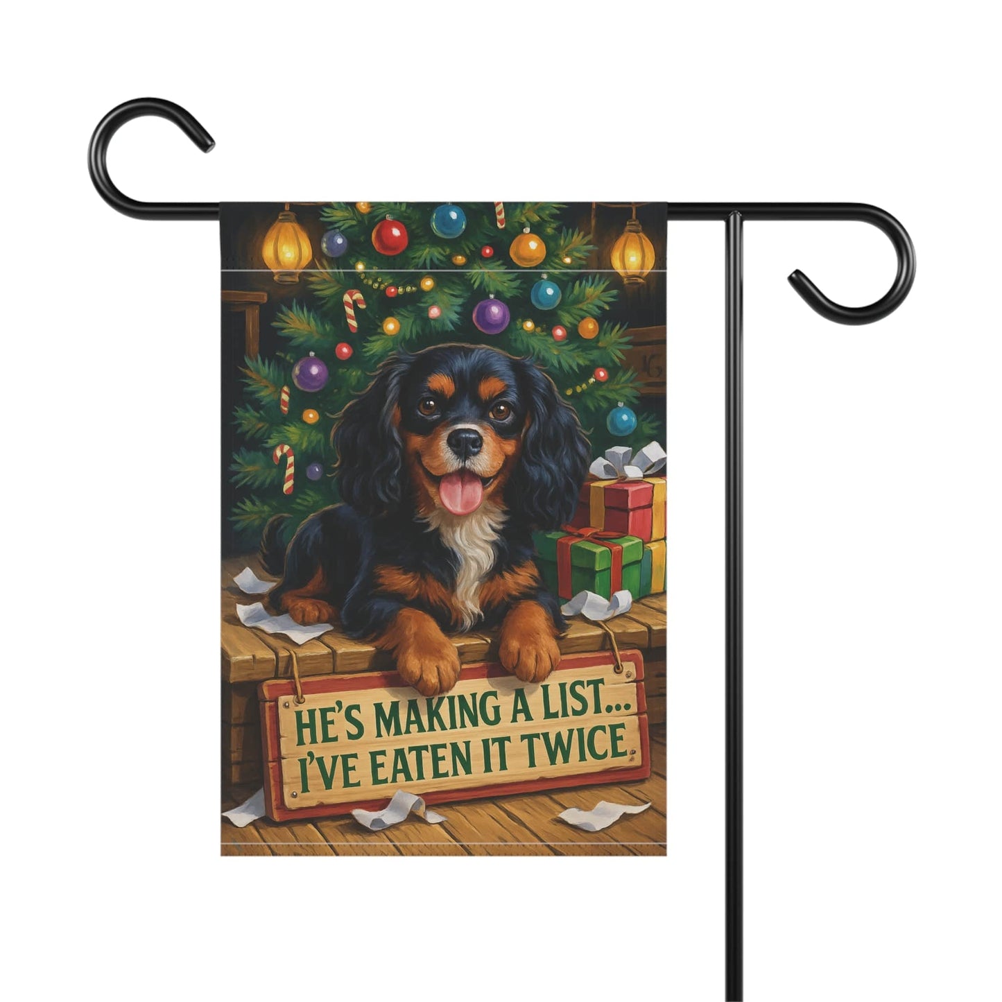 Black Tan Cavalier Funny Christmas Flag