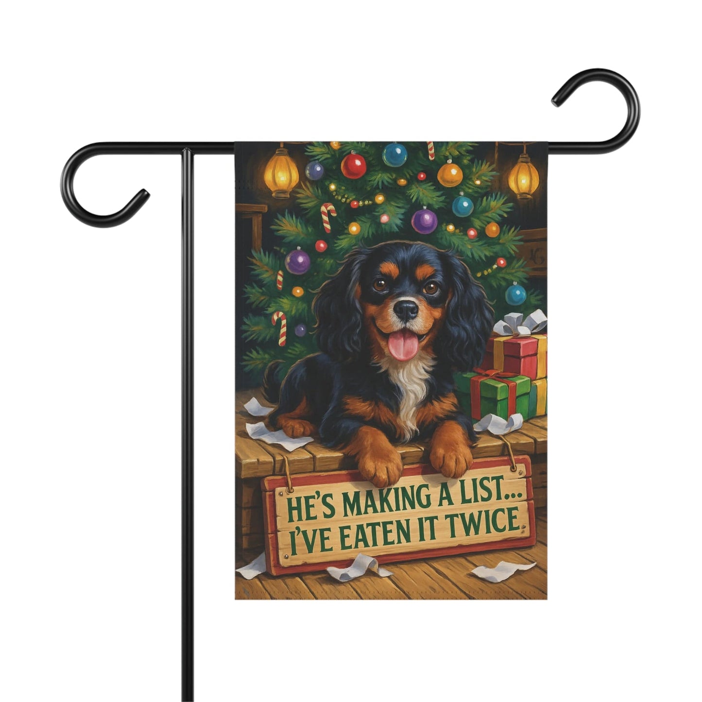 Black Tan Cavalier Funny Christmas Flag