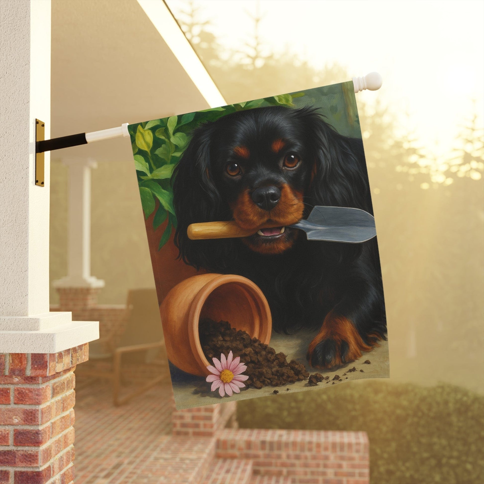 Black Tan Cavalier Garden Flag
