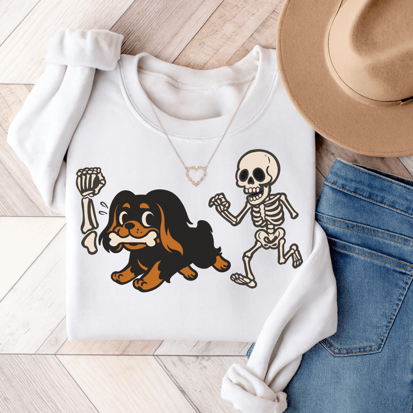 Black Tan Cavalier Grave Robber Sweatshirt White