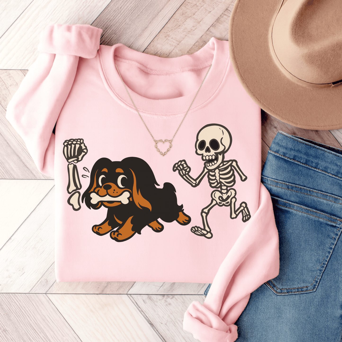 Black Tan Cavalier Grave Robber Sweatshirt Light Pink