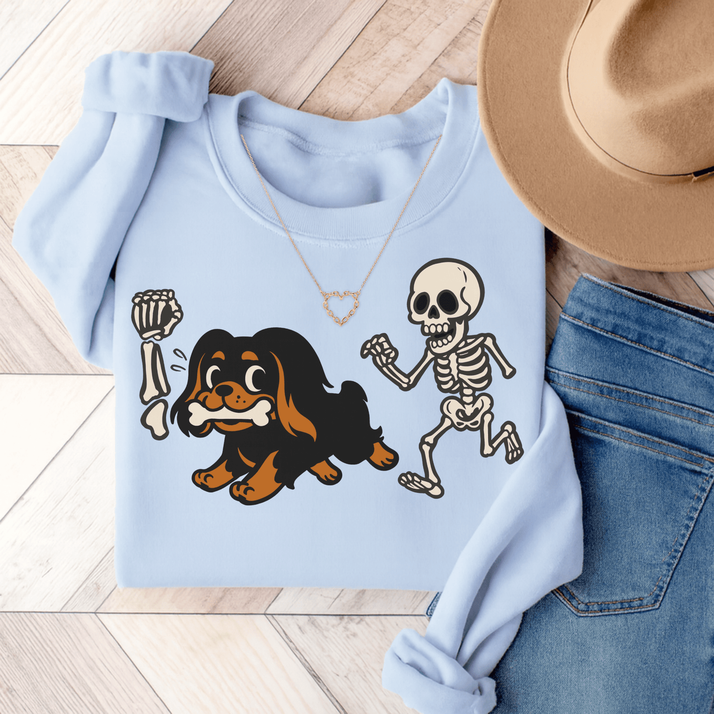 Black Tan Cavalier Grave Robber Sweatshirt Light Blue