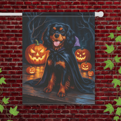 Printify Garden Flag 24.5'' × 32'' Black & Tan Cavalier Halloween Garden Flag