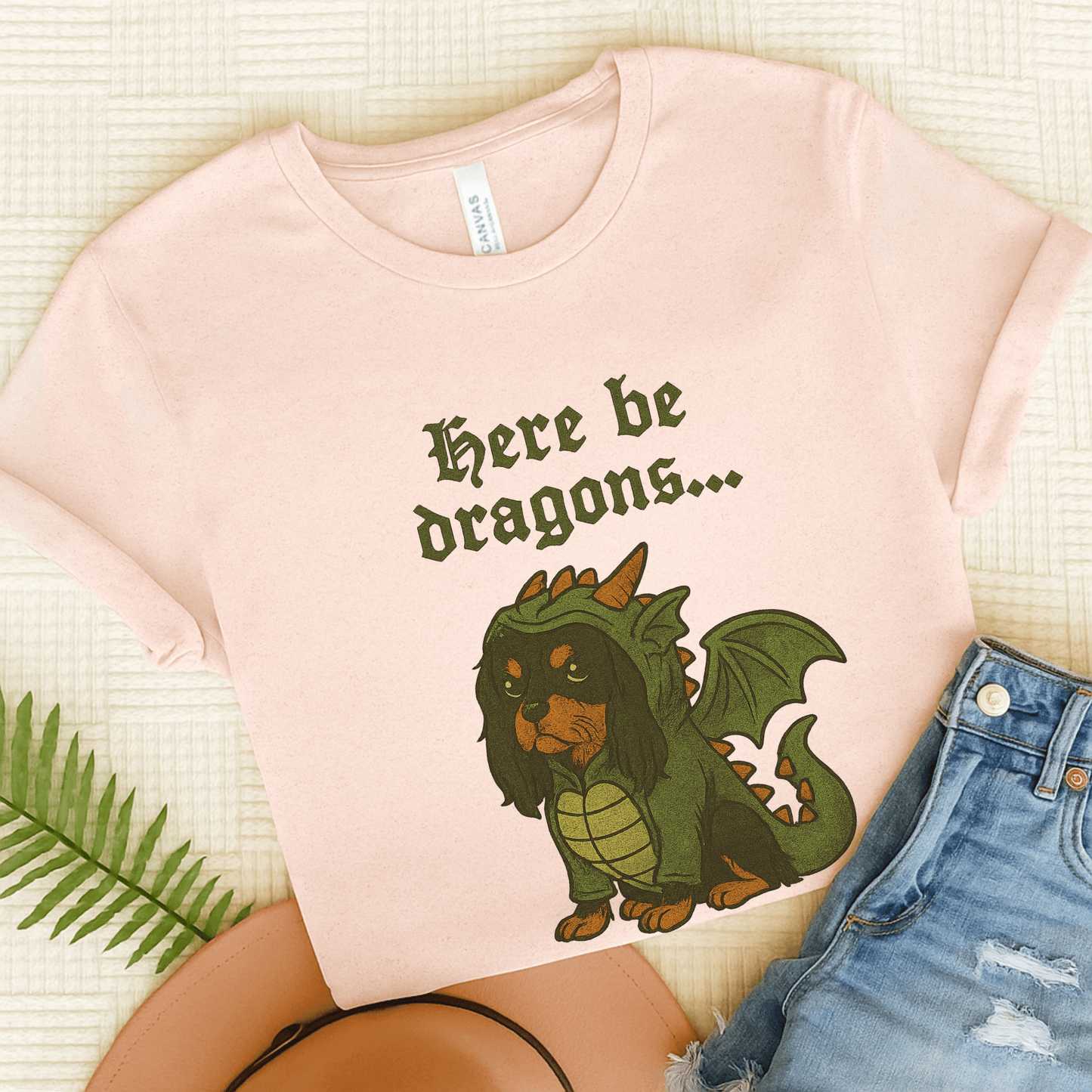 Black Tan Cavalier Here Be Dragons TShirt Soft Pink