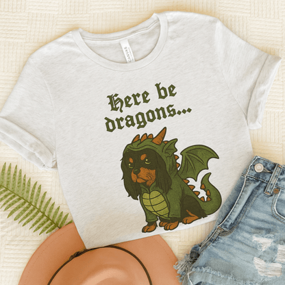 Black Tan Cavalier Here Be Dragons TShirt Ash
