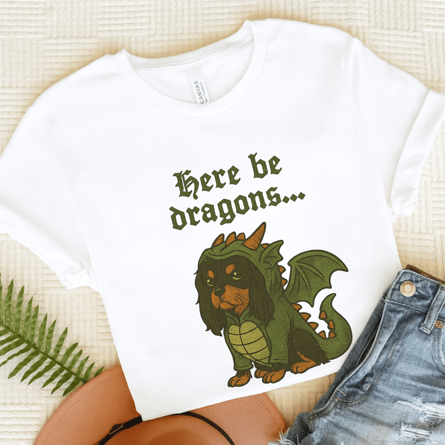 Black Tan Cavalier Here Be Dragons TShirt White