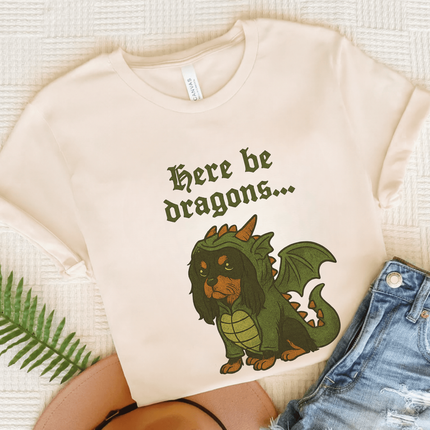 Black Tan Cavalier Here Be Dragons TShirt Natural