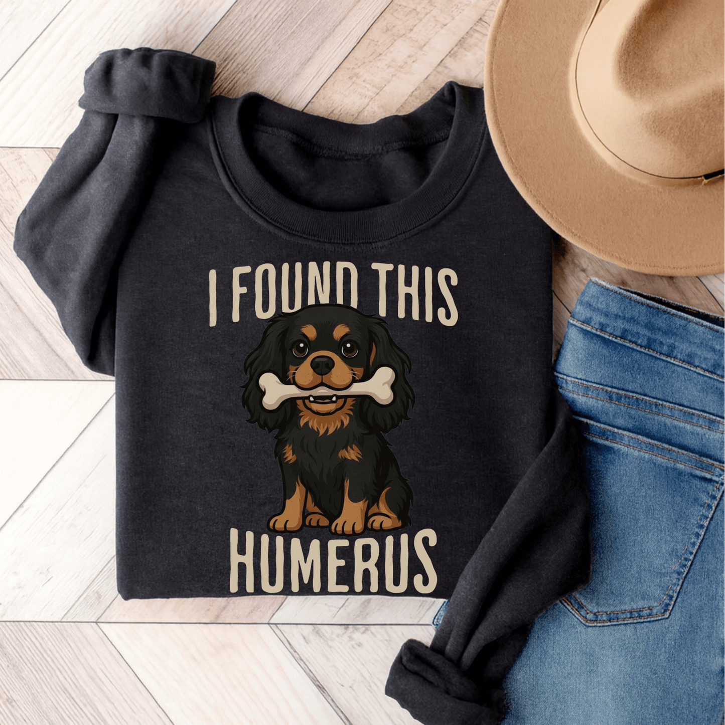 Black Tan Cavalier Humerus Sweatshirt Dark Heather