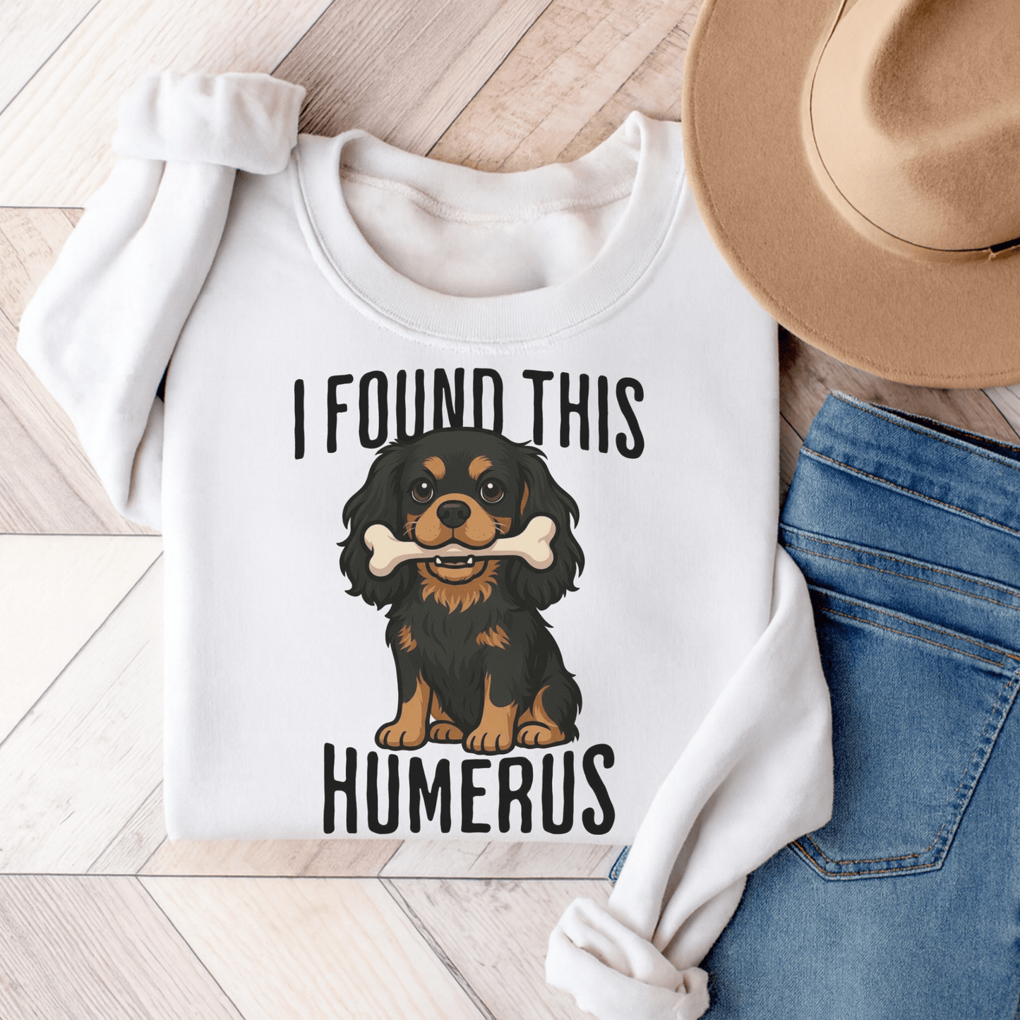 Black Tan Cavalier Humerus Sweatshirt White