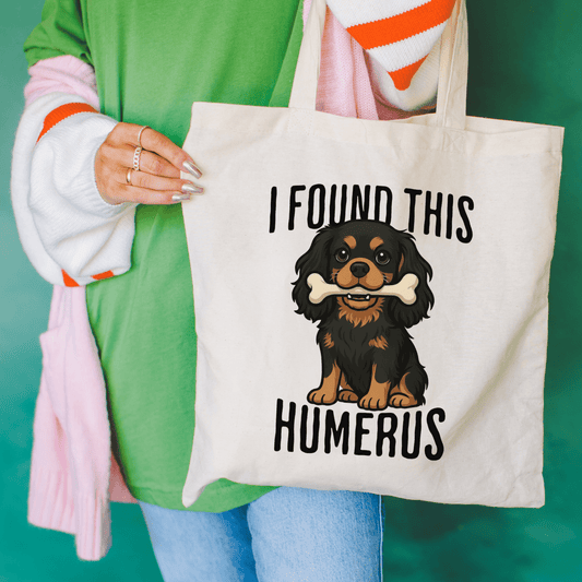 Black Tan Cavalier Humerus Tote Bag Natural 15" x 16"