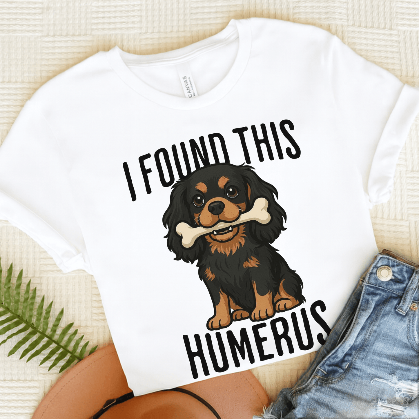 Black Tan Cavalier Humerus Tshirt White