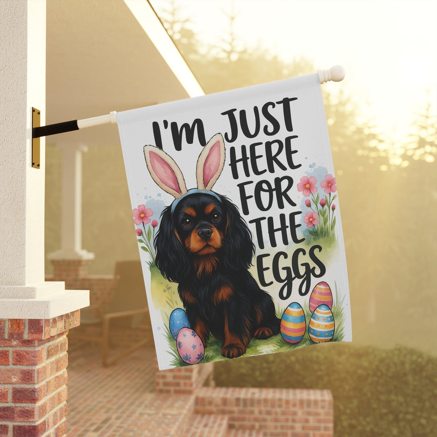 Black Tan Cavalier King Charles Easter Garden Flag