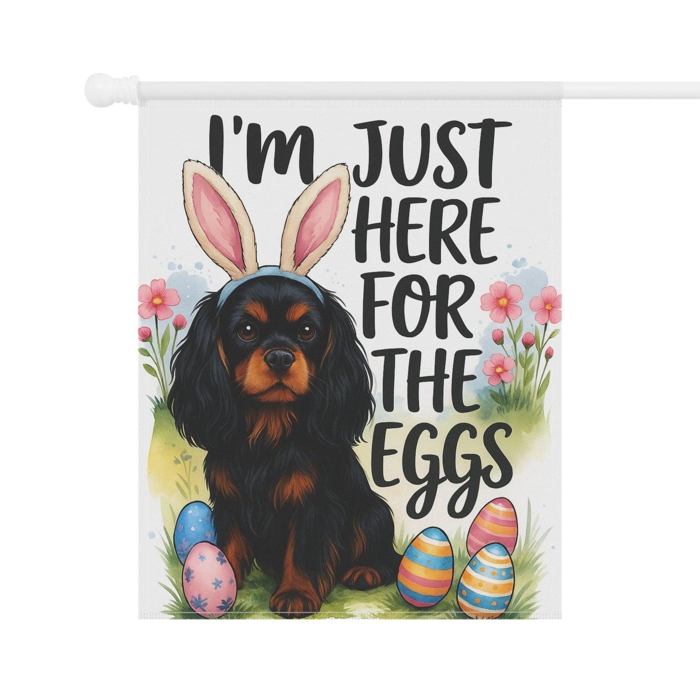 Black Tan Cavalier King Charles Easter Garden Flag