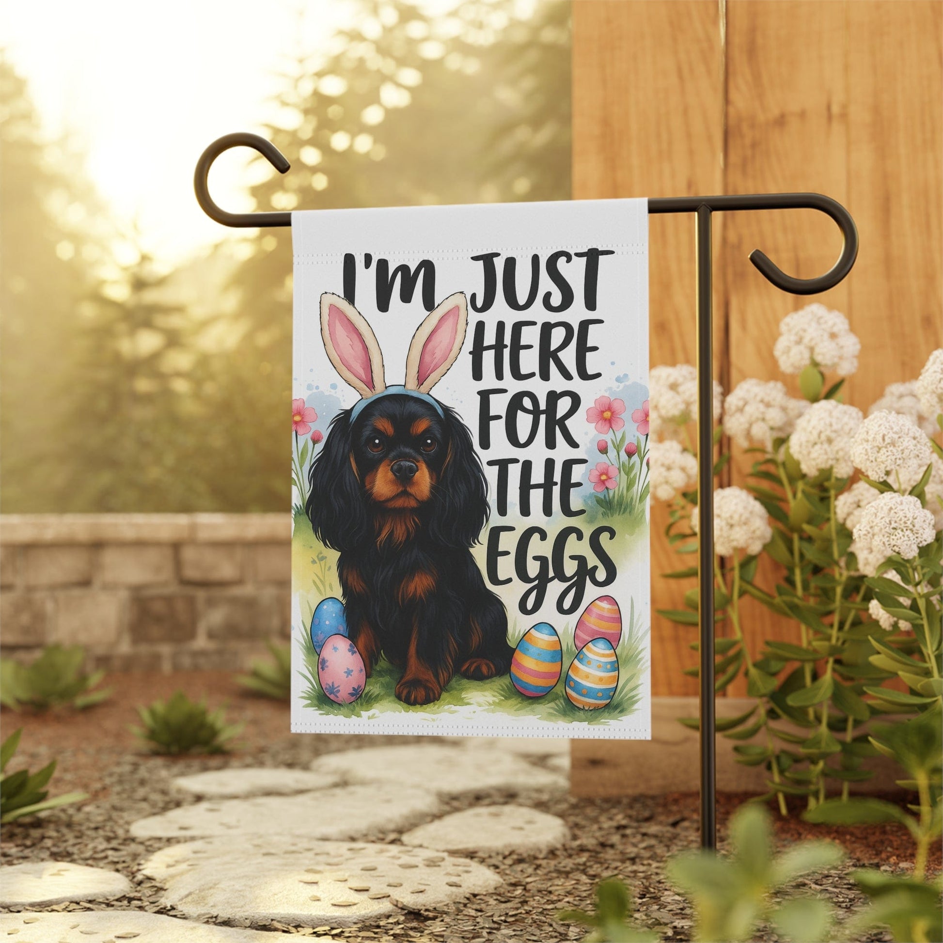 Black Tan Cavalier King Charles Easter Garden Flag