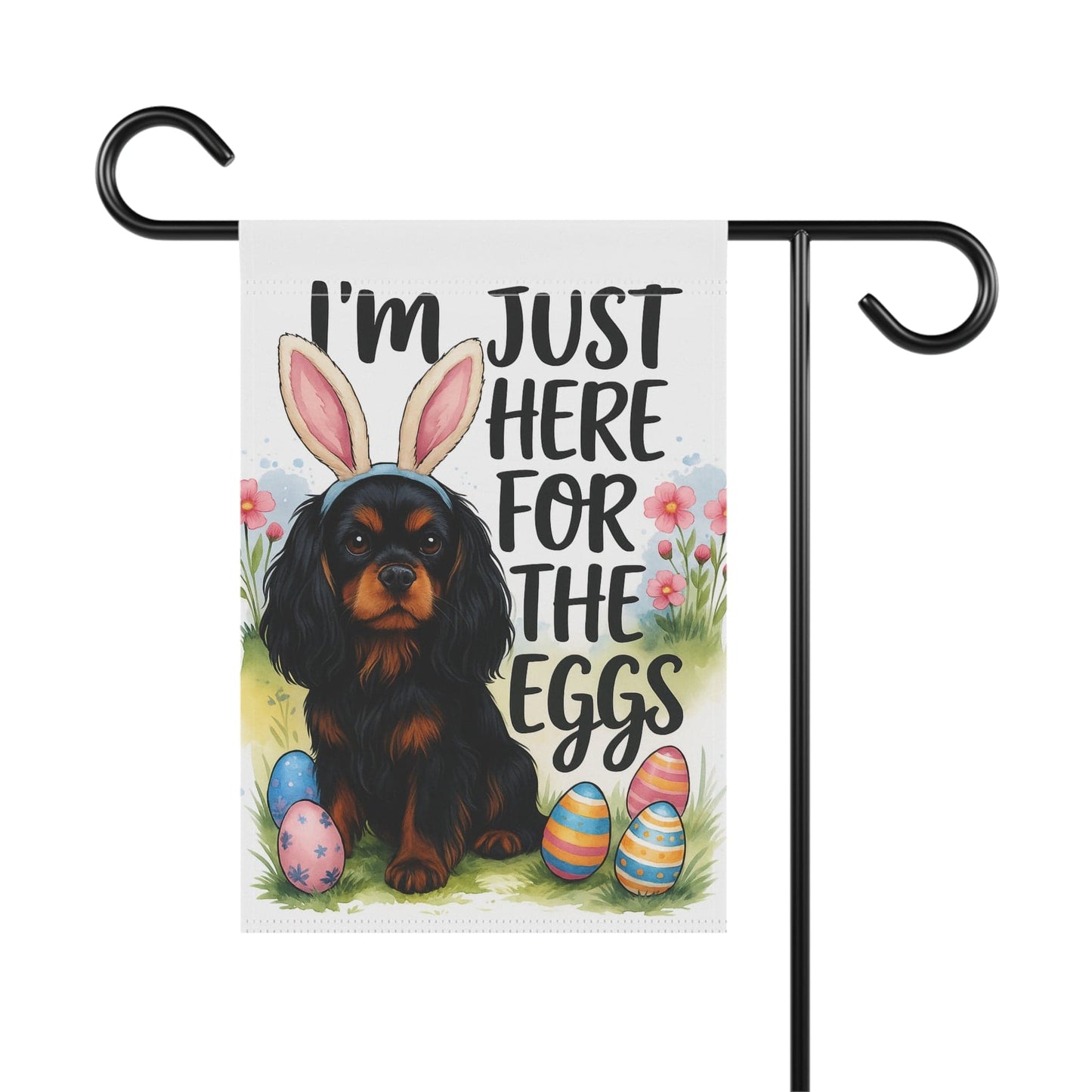 Black Tan Cavalier King Charles Easter Garden Flag