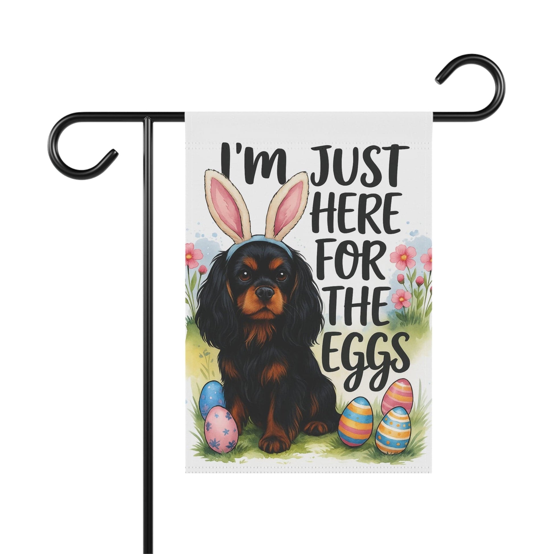 Black Tan Cavalier King Charles Easter Garden Flag