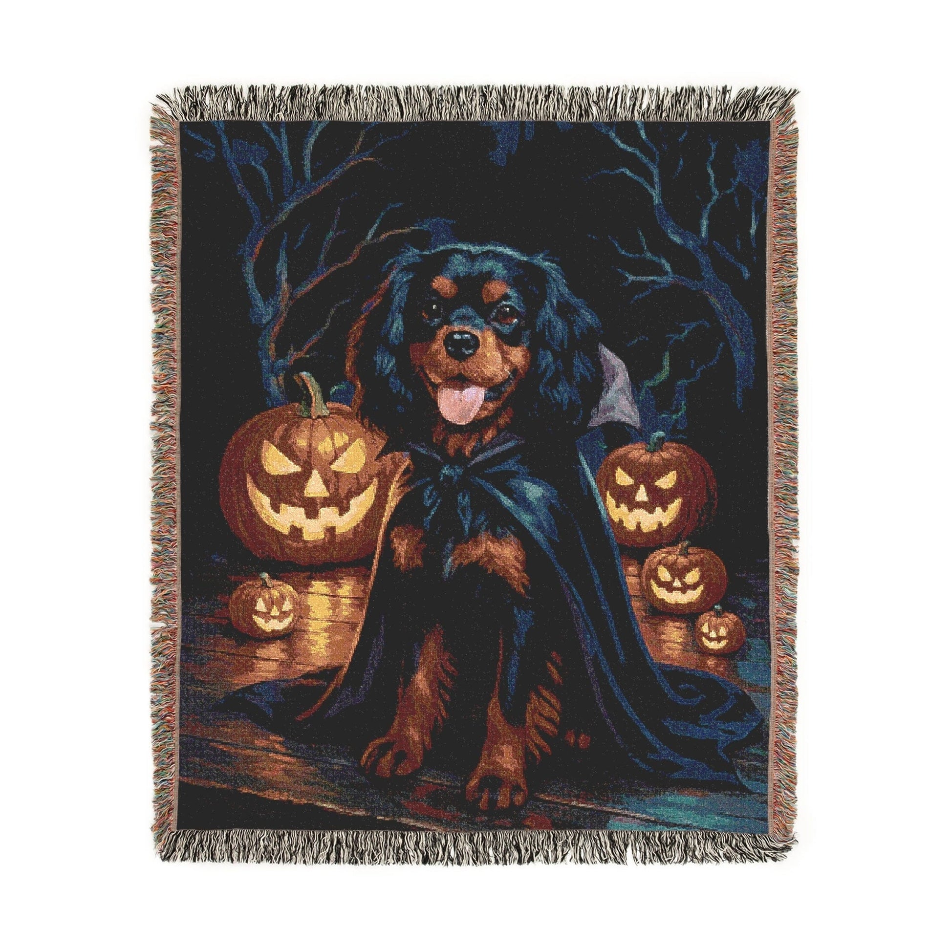 Black Tan Cavalier King Charles Halloween Woven Blanket