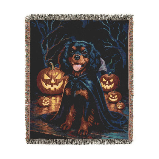 Printify Blanket Black Tan Cavalier King Charles Halloween Woven Blanket