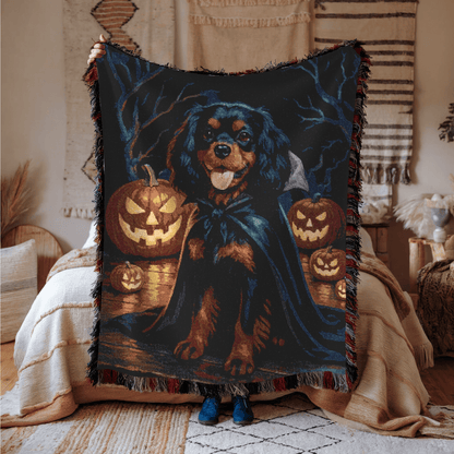 Black Tan Cavalier King Charles Halloween Woven Blanket