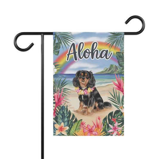 Printify Garden Flag Black Tan Cavalier King Charles Hawaii Garden Flag
