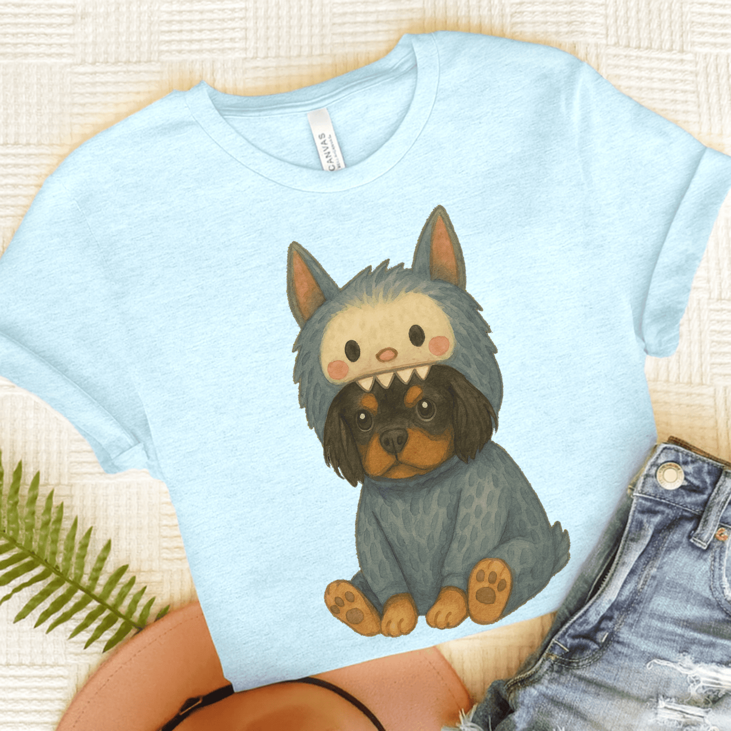 Printify T-Shirt Heather Ice Blue / S Black Tan Cavalier King Charles Little Monster TShirt