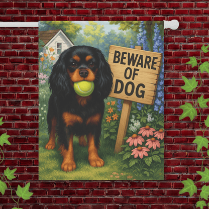 Printify Garden Flag 24.5'' × 32'' Black Tan Cavalier King Charles Spaniel Beware Garden Flag