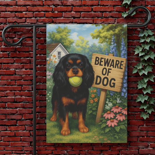 Printify Garden Flag 12'' × 18'' Black Tan Cavalier King Charles Spaniel Beware Garden Flag