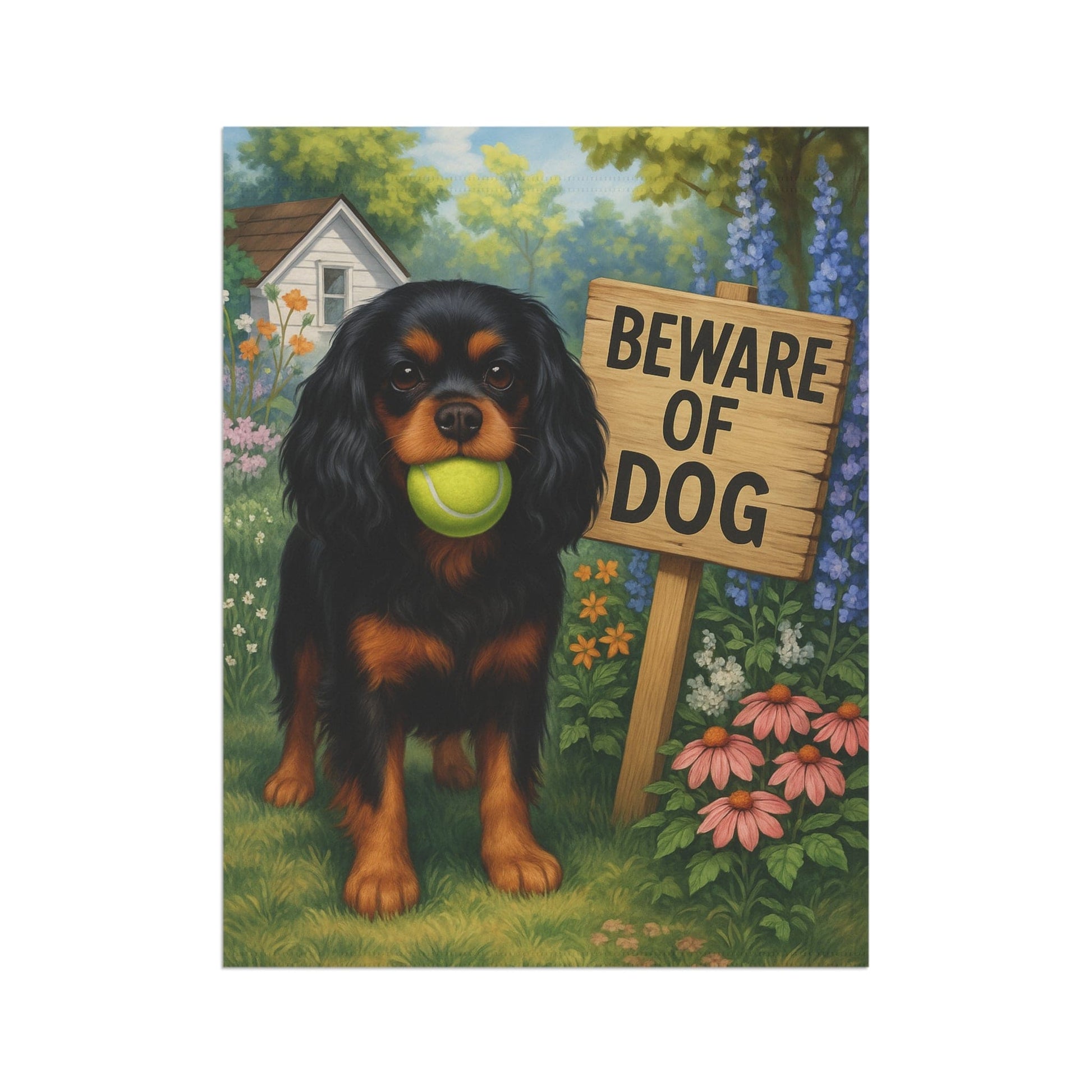 Printify Garden Flag Black Tan Cavalier King Charles Spaniel Beware Garden Flag