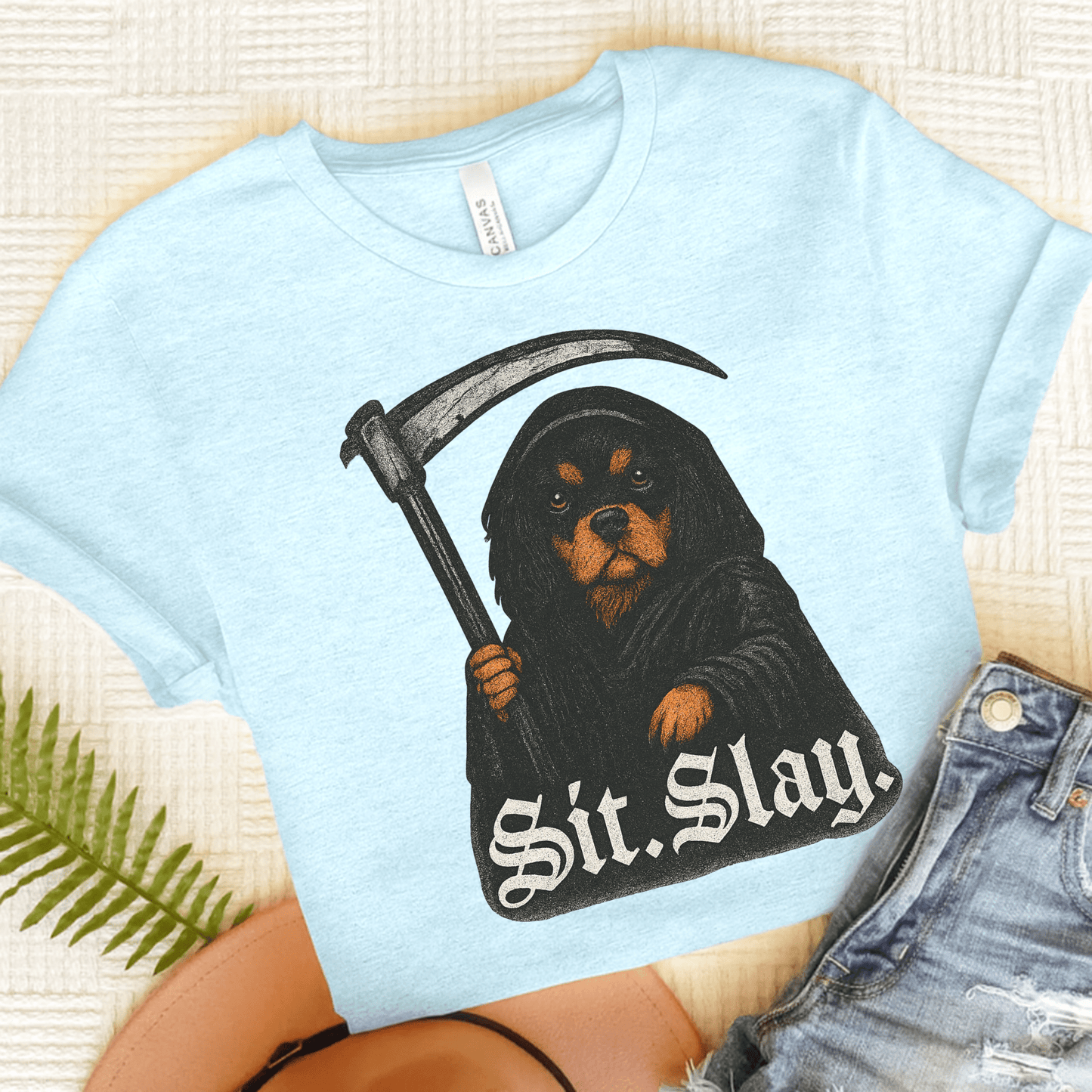 Printify T-Shirt Heather Ice Blue / S Black Tan Cavalier King Charles Treat Dealer TShirt