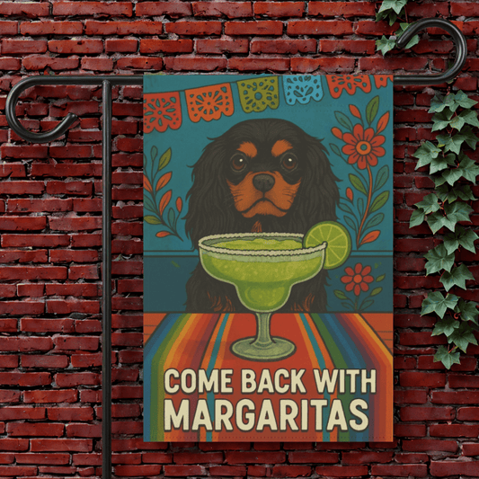 Black Tan Cavalier Margaritas Garden Flag 12'' × 18''