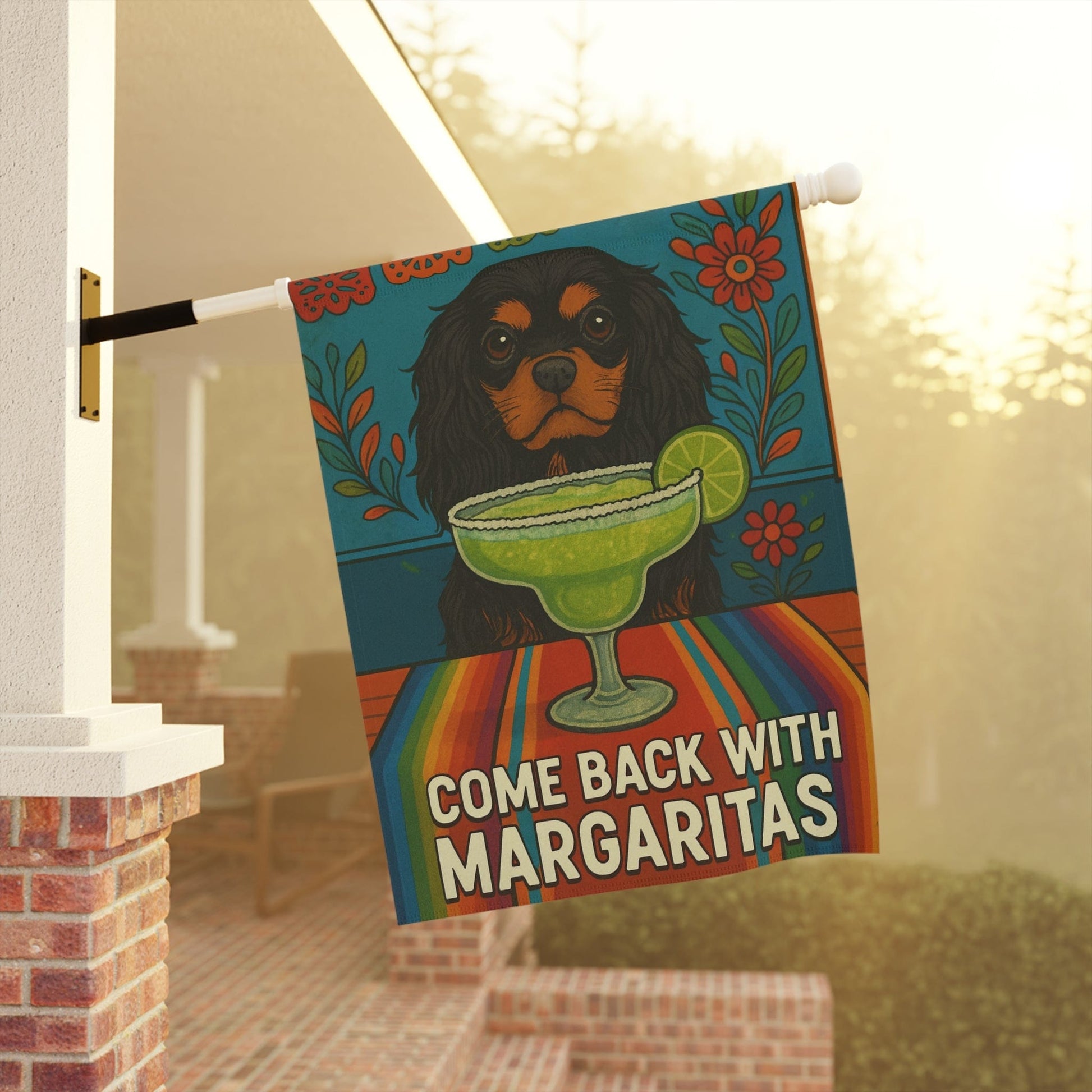 Black Tan Cavalier Margaritas Garden Flag