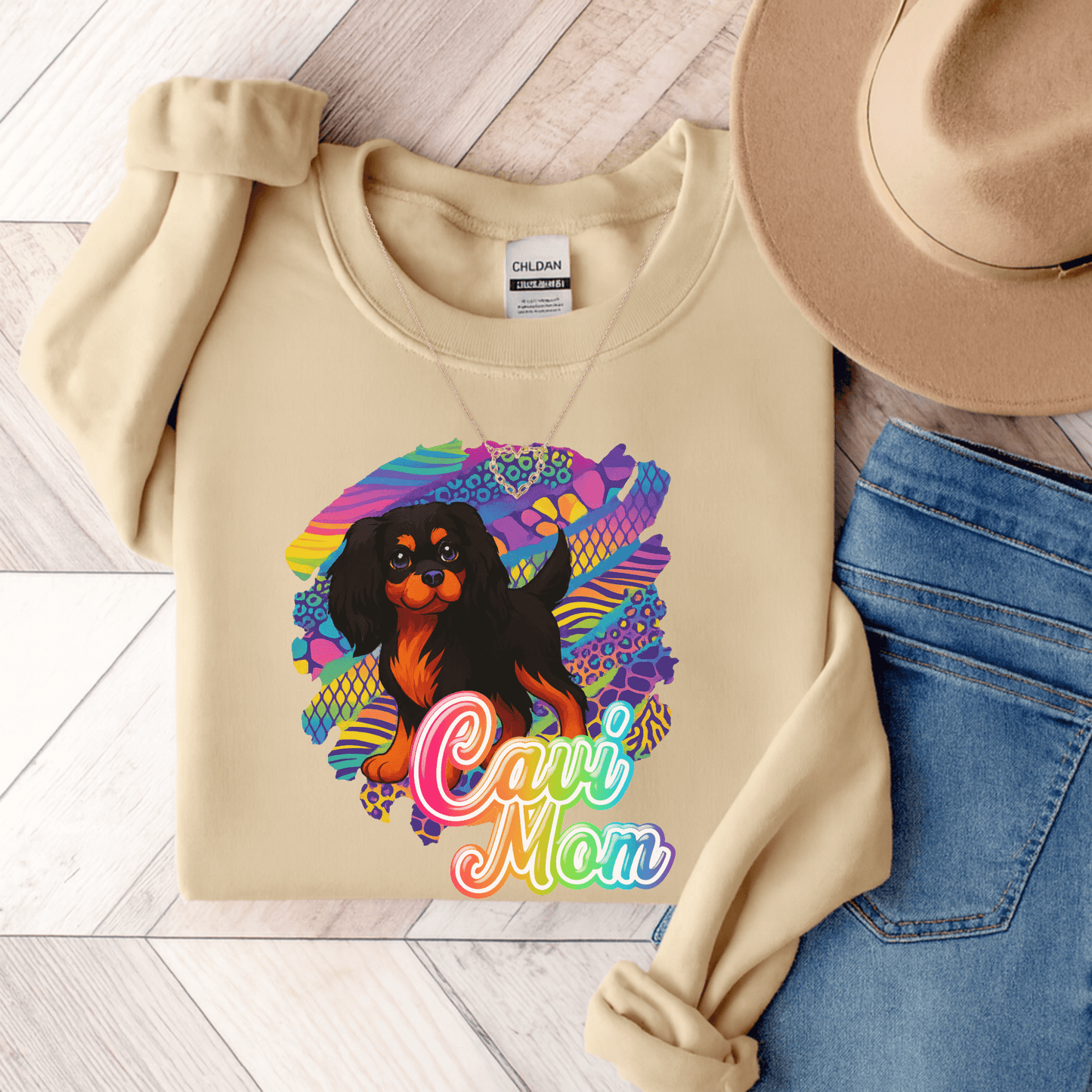 Black & Tan Cavalier Neon Sweatshirt Sand