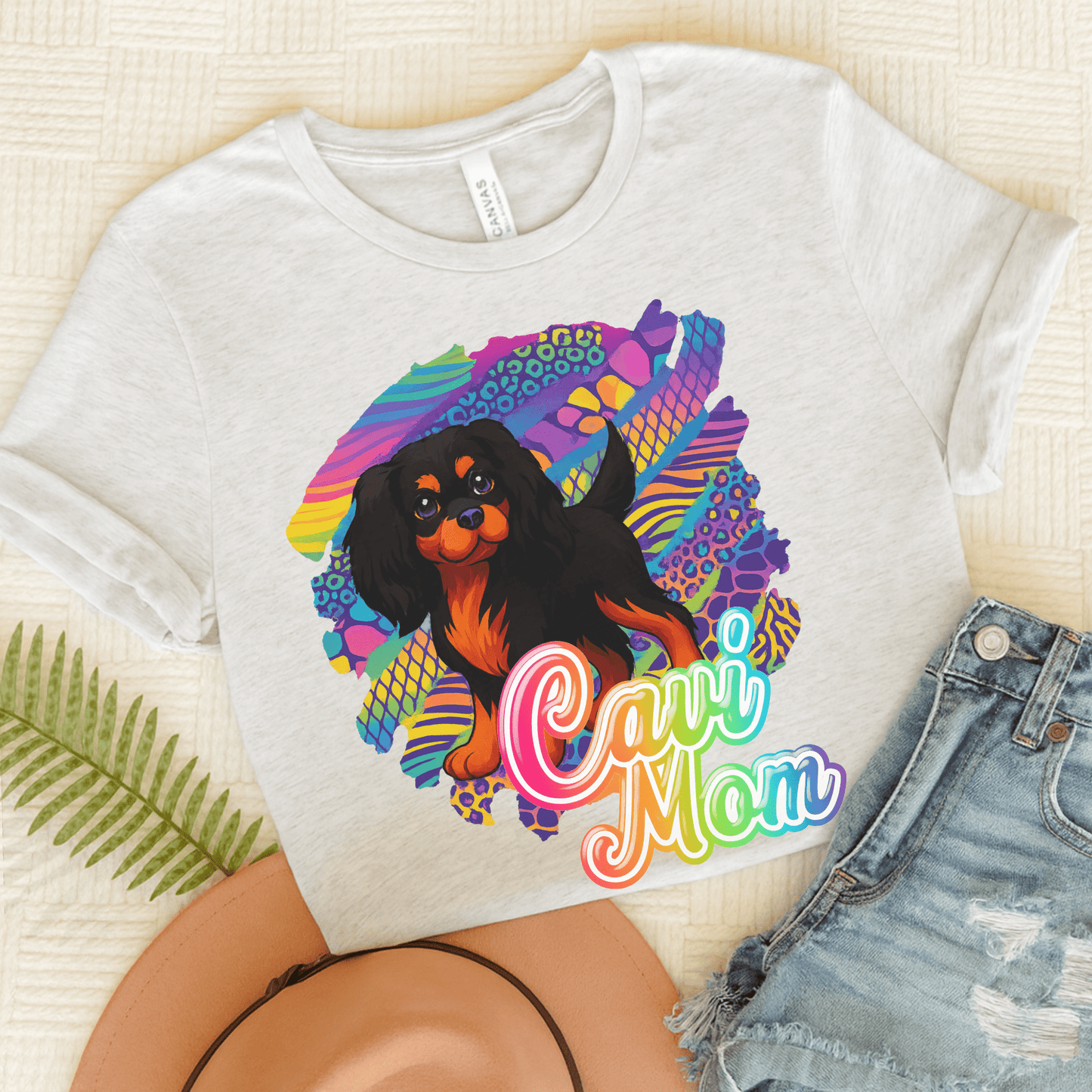 Black & Tan Cavalier Neon Tshirt Ash