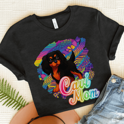 Black & Tan Cavalier Neon Tshirt Black Heather