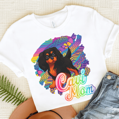 Black & Tan Cavalier Neon Tshirt White