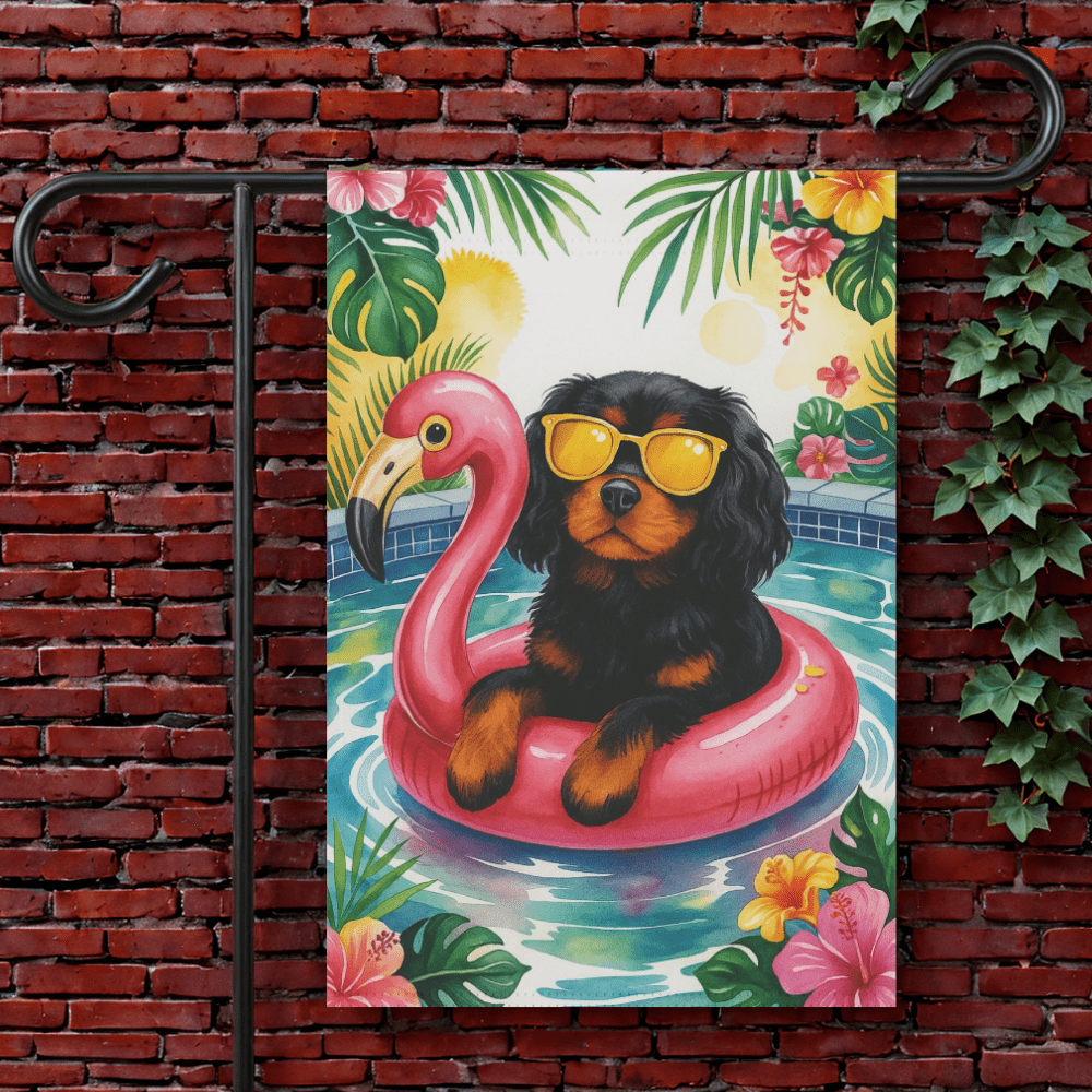 Black Tan Cavalier Pool Garden Flag 12'' × 18''