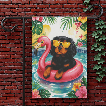 Black Tan Cavalier Pool Garden Flag 12'' × 18''
