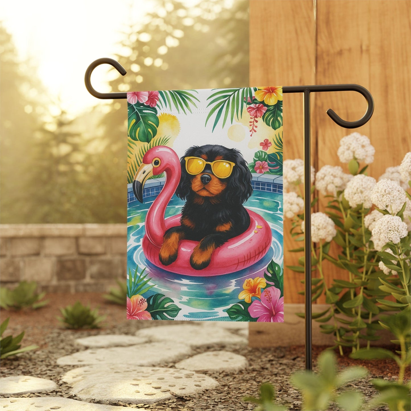 Black Tan Cavalier Pool Garden Flag