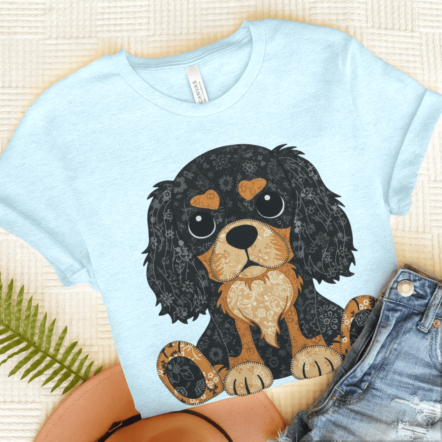 Personalized Cavalier Quilted Dog Unisex TShirt Heather Ice Blue