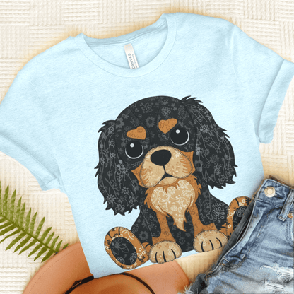 Personalized Cavalier Quilted Dog Unisex TShirt Heather Ice Blue