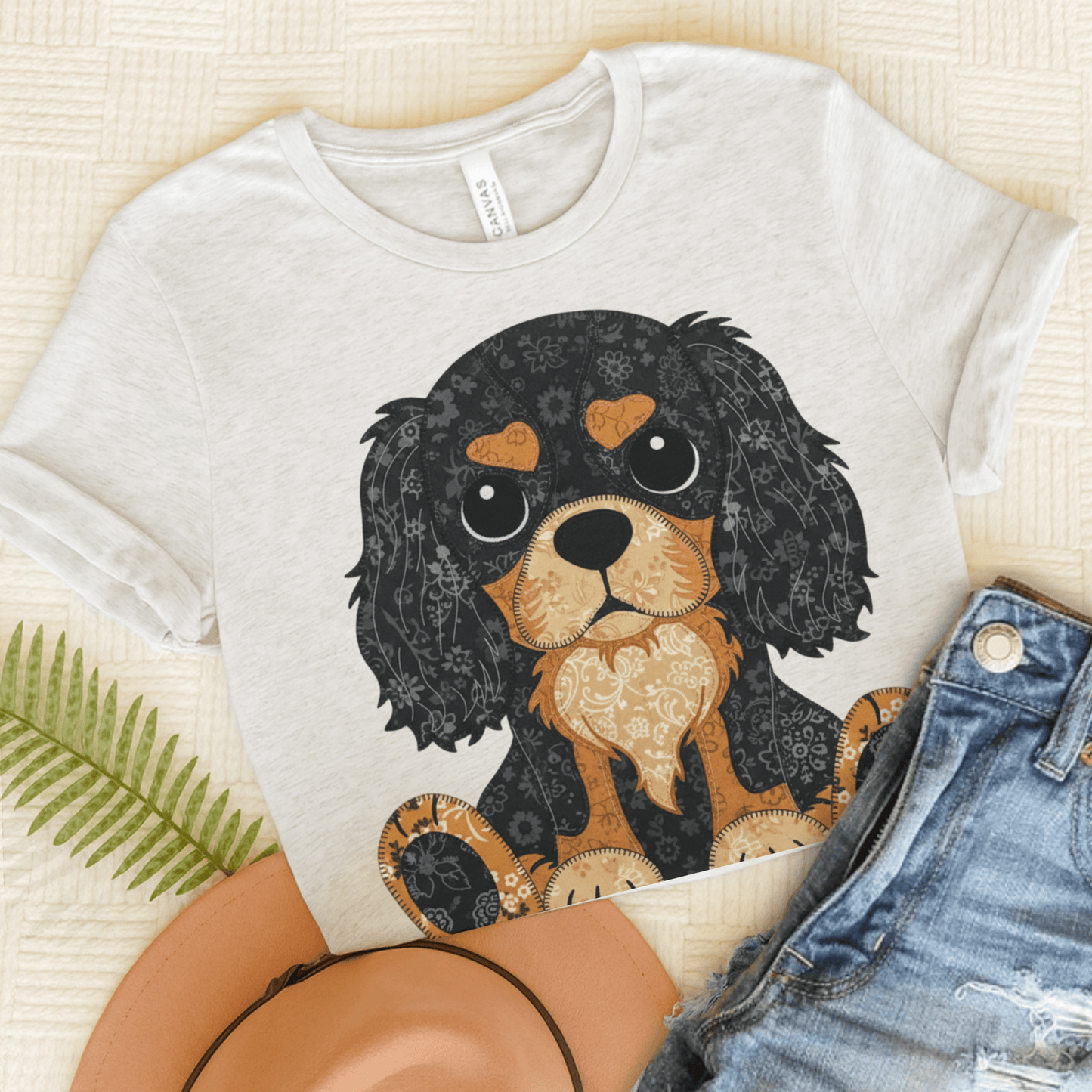 Personalized Cavalier Quilted Dog Unisex TShirt Ash